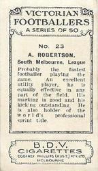 1933 Godfrey Phillips B.D.V. Victorian Footballers (A Series of 50) #23 Austin Robertson Back